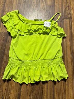 Cato Girls Lime Green One-Shoulder Ruffled Smocked Top